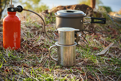 camp stove, boiling water